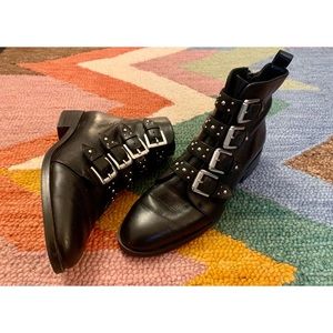 BLACK HALOGEN STUDDED BUCKLE BOOTIES SZ 9